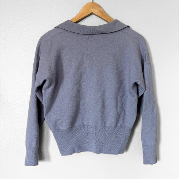 Madewell Merino Wool Polo Sweater Cropped Purple Womens XL Preppy Quiet Luxury - Picture 5 of 11